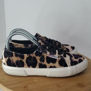 Superga Leopard Print Velvet Classic Lace Up Sneakers Men's 6 Women's 7.5